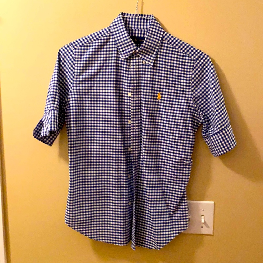 Polo Ralph Lauren blue and white gingham check Short sleeve blouse size small